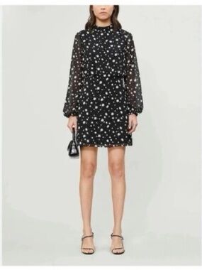 Black polka dot Long-Sleeve Mini Dress